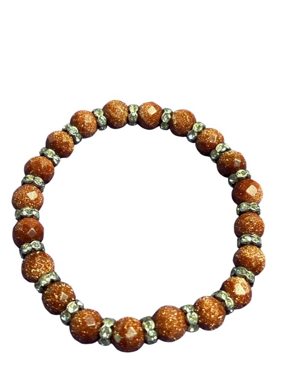 Faceted Goldstone Clear Rhinestone Beaded Bracelet 6.5 inches Unstretched